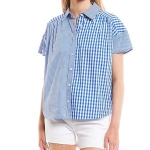 Copper Key -‎ Gingham Pattern Short Sleeve Button Front Top